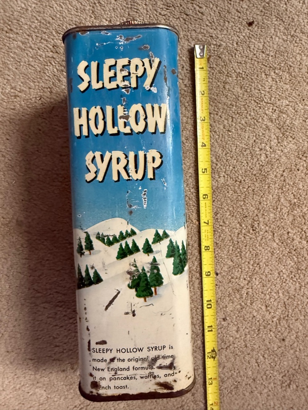 Sleepy Hollow Syrup Vintage Tin - Blue and White